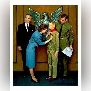 Norman Rockwell Eagle Scout Homecoming 1956 Court of Honor tin plaque wall art